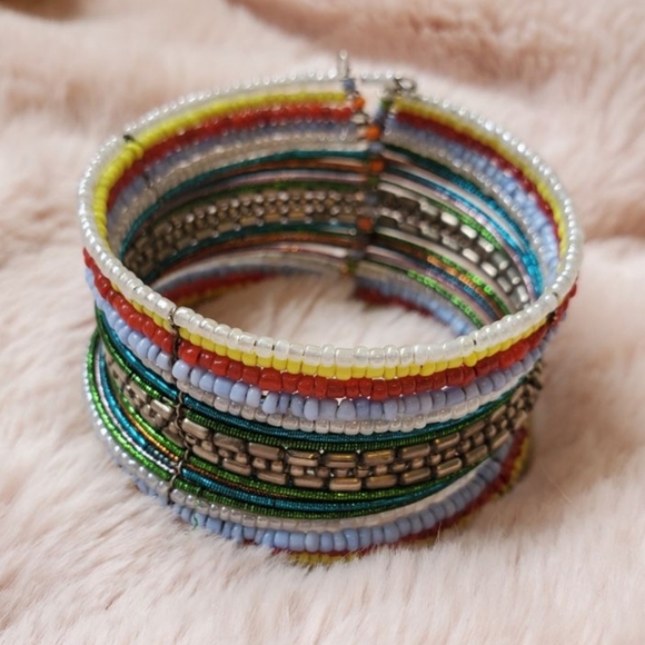 Beaded Multi-Coloured Boho Bohemian Stretch Bracelet Cuff - Picture 3 of 6